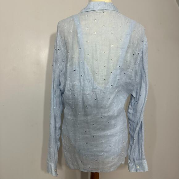 DONCASTER Blue Linen Silk 2pc Layered Top Set Sz 18 Cottage Preppy Eyelet Sheer - Picture 5 of 16